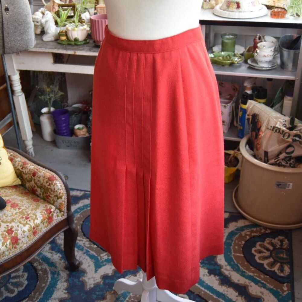 Vintage 70s Peabody House Red A-Line Skirt XS S Rayon Blend Midi Skirt